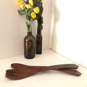 Vintage Salad Utensils Wooden Salad Set